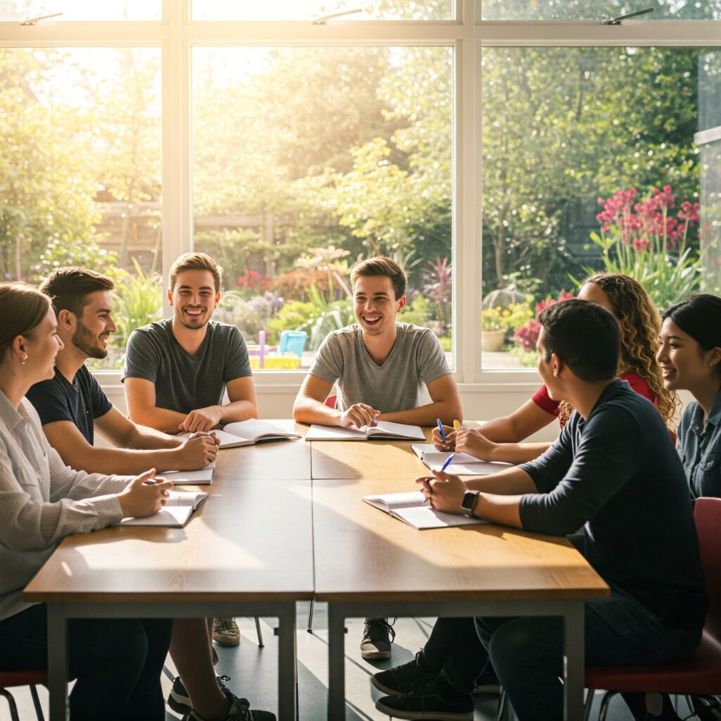 osoby siedzące przy wspólnym stole.