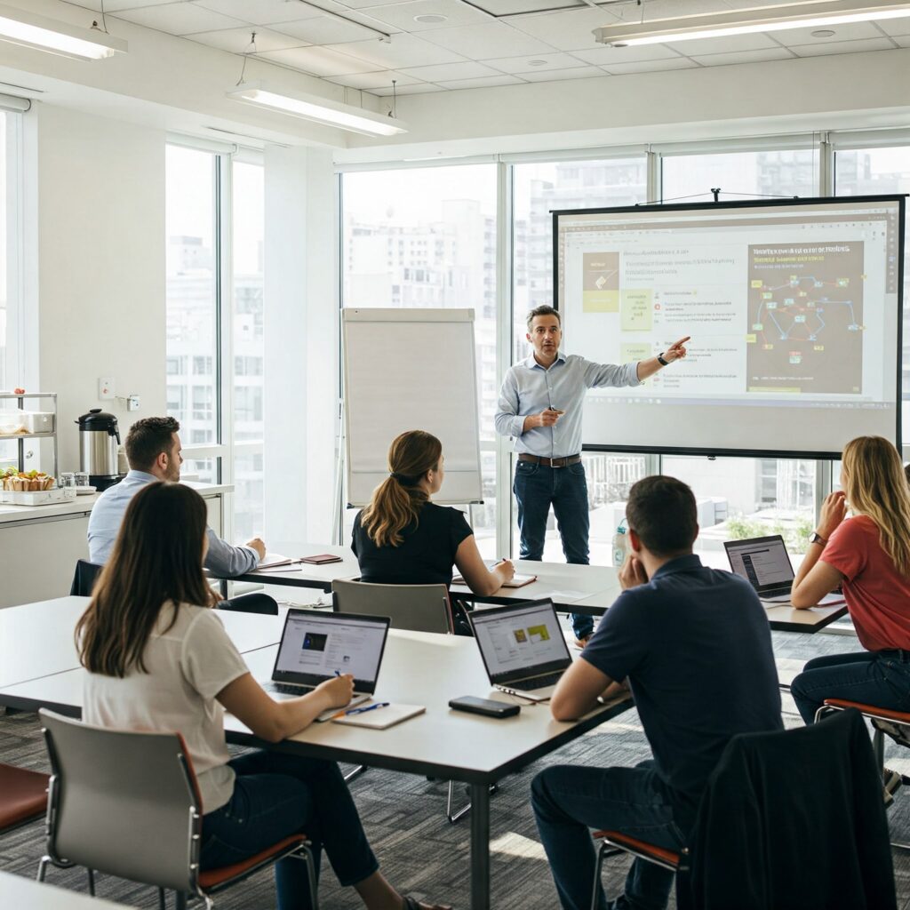 osoby uczestniczące w szkoleniu wraz z osobą prowadzącą szkolenie.