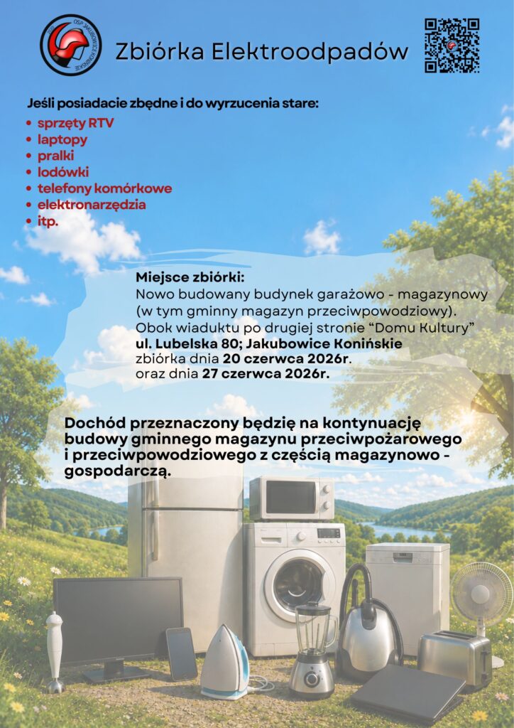 OSP Jakubowice Konińskie plakat zbiórka elektroodpady. 